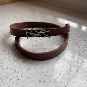 YSL Opyum Double-Wrap Bracelet in Brown Leather